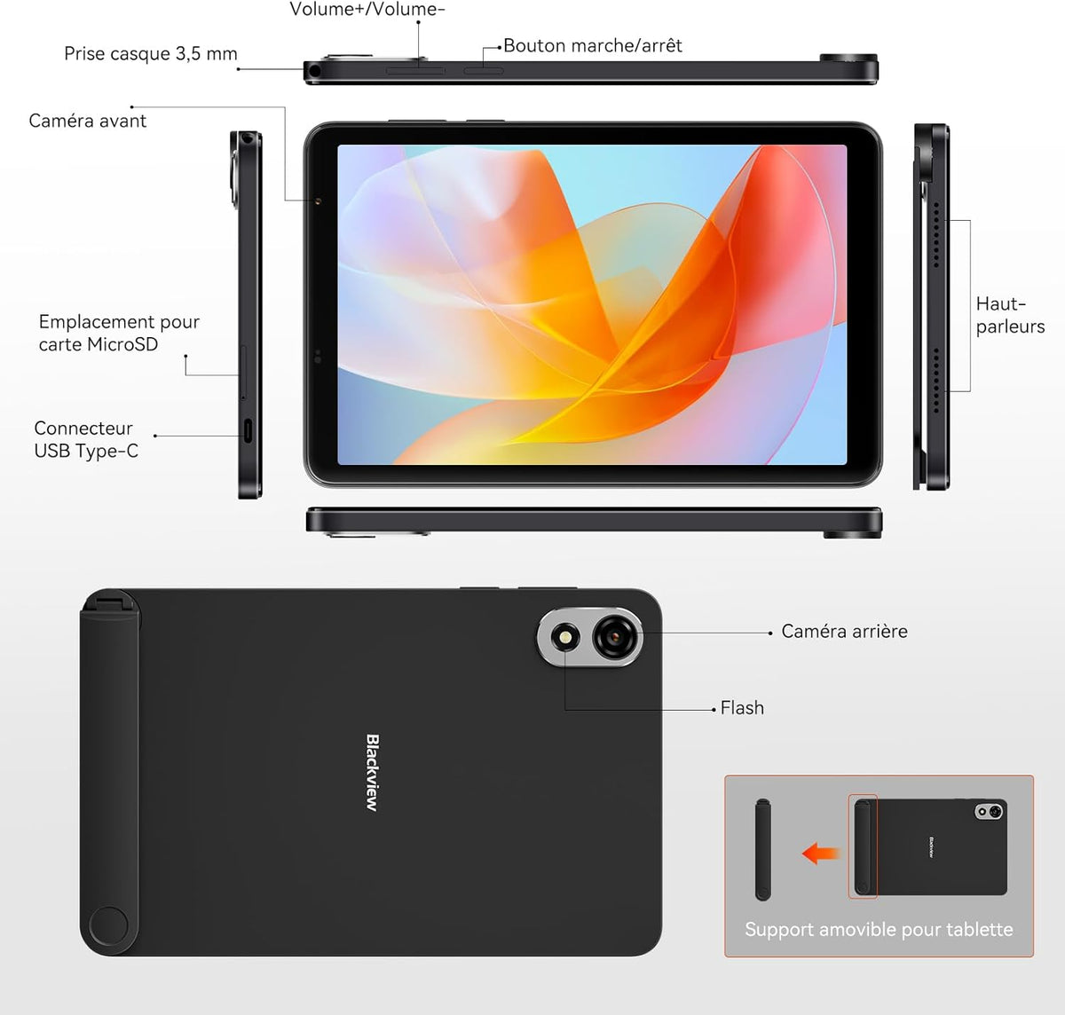 Tableta Blackview ZENO 1 de 8 pulgadas, Android 15, 90Hz, 800x1280 - Ultraligera y compacta para juegos, chip IA de 8 núcleos T615, 18GB RAM + 256GB ROM (2TB TF) / 4G LTE + WiFi 5G / Reconocimiento facial / 6000mAh / 8MP + 8MP / Widevine L1 / BT5.2 / GMS