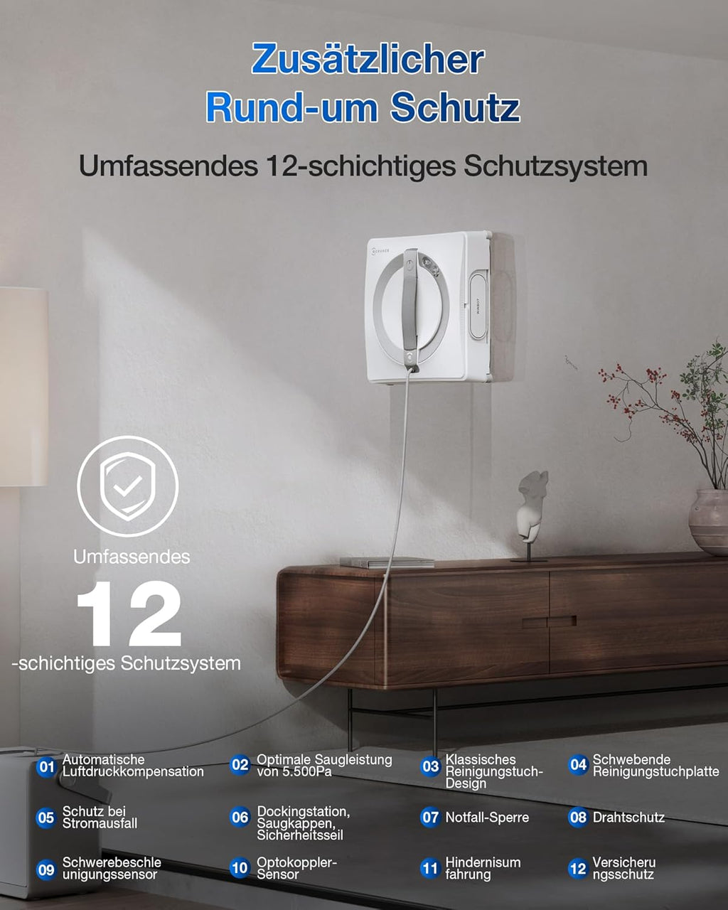 Robot limpiacristales ECOVACS WINBOT W2 PRO Omni con estación multifunción 6 en 1, carga durante el funcionamiento, cabezal de pulverización de 3 boquillas, protección de 12 niveles, planificación de rutas Win-SLAM 4.0, blanco