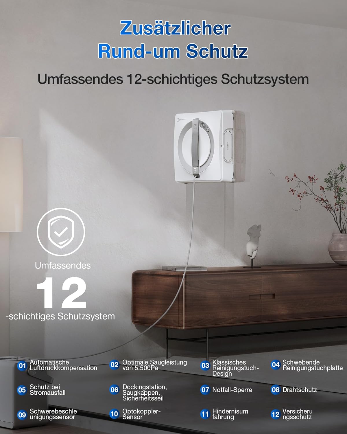 Robot limpiacristales ECOVACS WINBOT W2 PRO Omni con estación multifunción 6 en 1, carga durante el funcionamiento, cabezal de pulverización de 3 boquillas, protección de 12 niveles, planificación de rutas Win-SLAM 4.0, blanco