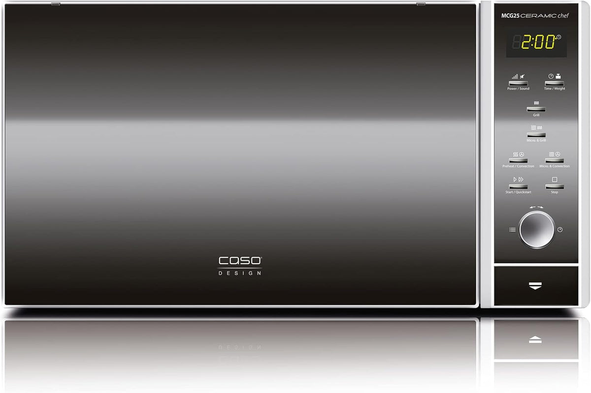 CASO MCG30 Ceramic Chef Ganador del test Haus & Garten, microondas 3 en 1 con grill + convección 2100W 30L, base de vidrio de borosilicato, función de horno hasta 200°C