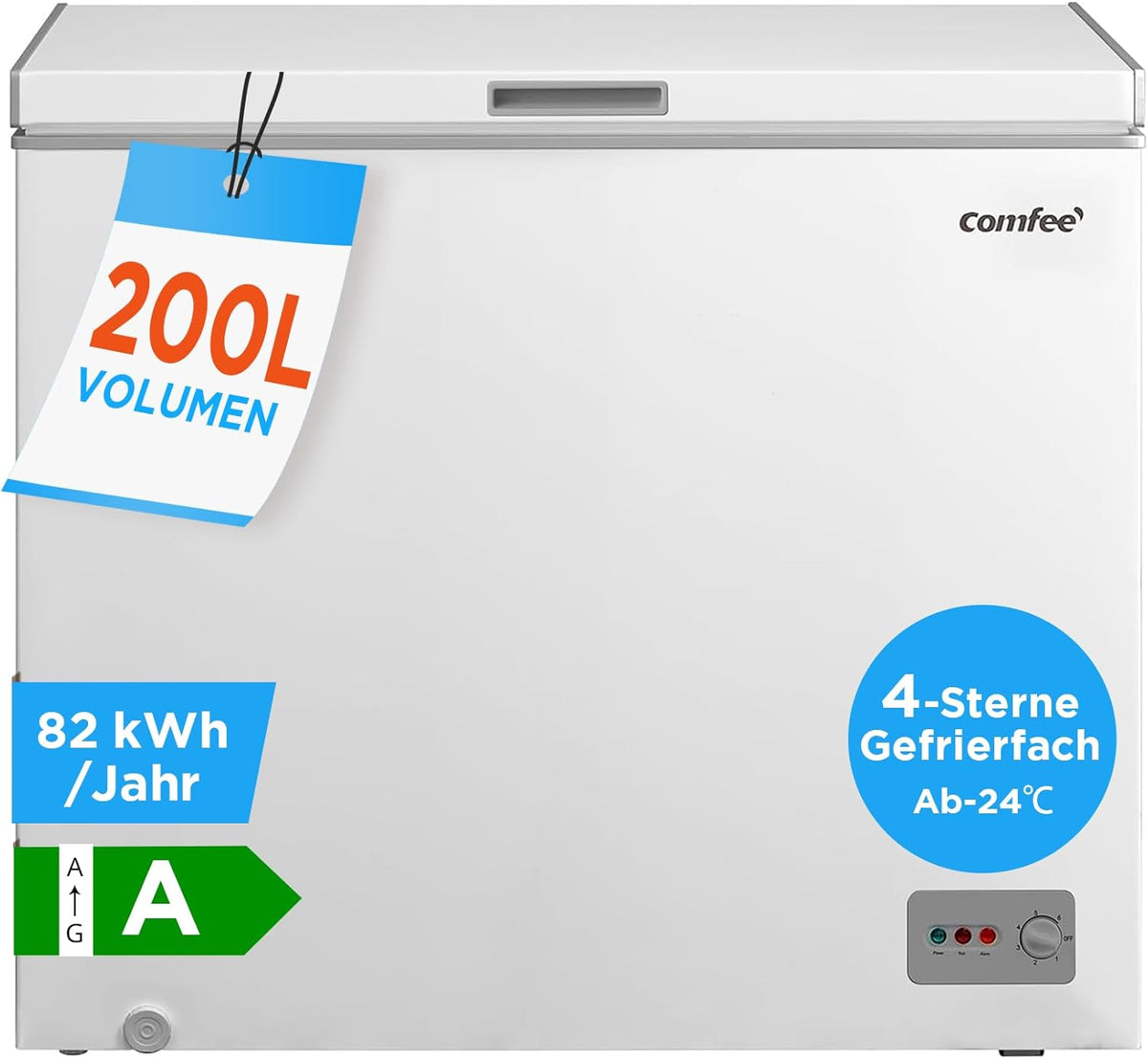 Comfee RCC201WH6(E) Arcón congelador/82 kWh/año/85 cm de altura/200 L/Compresor inverter/41 dB de bajo nivel sonoro/Adecuado para diversos escenarios de uso/Termostato ajustable/Blanco