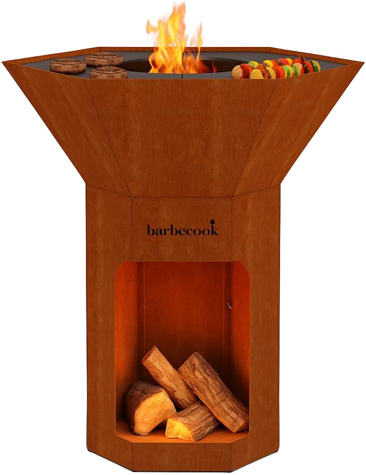 Barbecue brasero Barbecook Nestor Original, barbacoa de leña para exteriores con plancha de acero corten, 92x92x101 cm