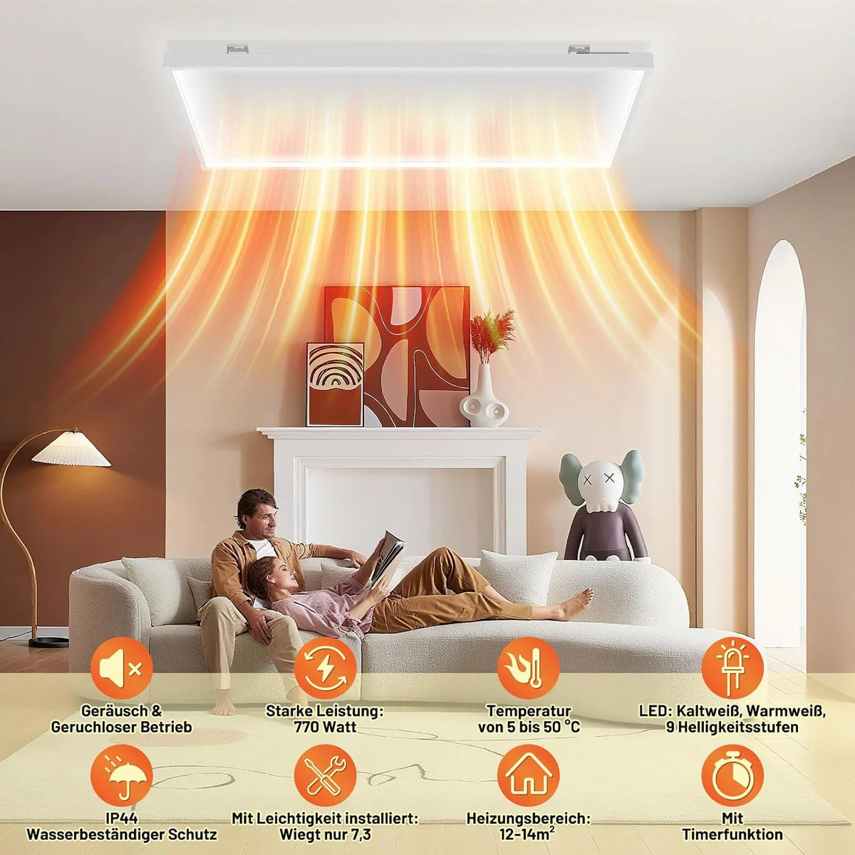 Ogrzewanie na podczerwień 770 W, oświetlenie sufitowe LED, WLAN