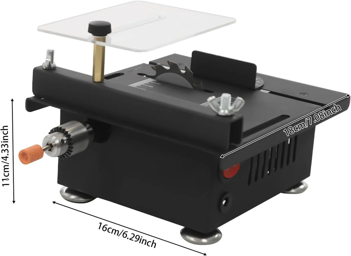 Mini stołowa pilarka tarczowa, 100 W, elektryczna piła stołowa, 7-biegowy zasilacz sieciowy, regulowany, precyzyjny, do cięcia, szlifowania, grawerowania i wiercenia