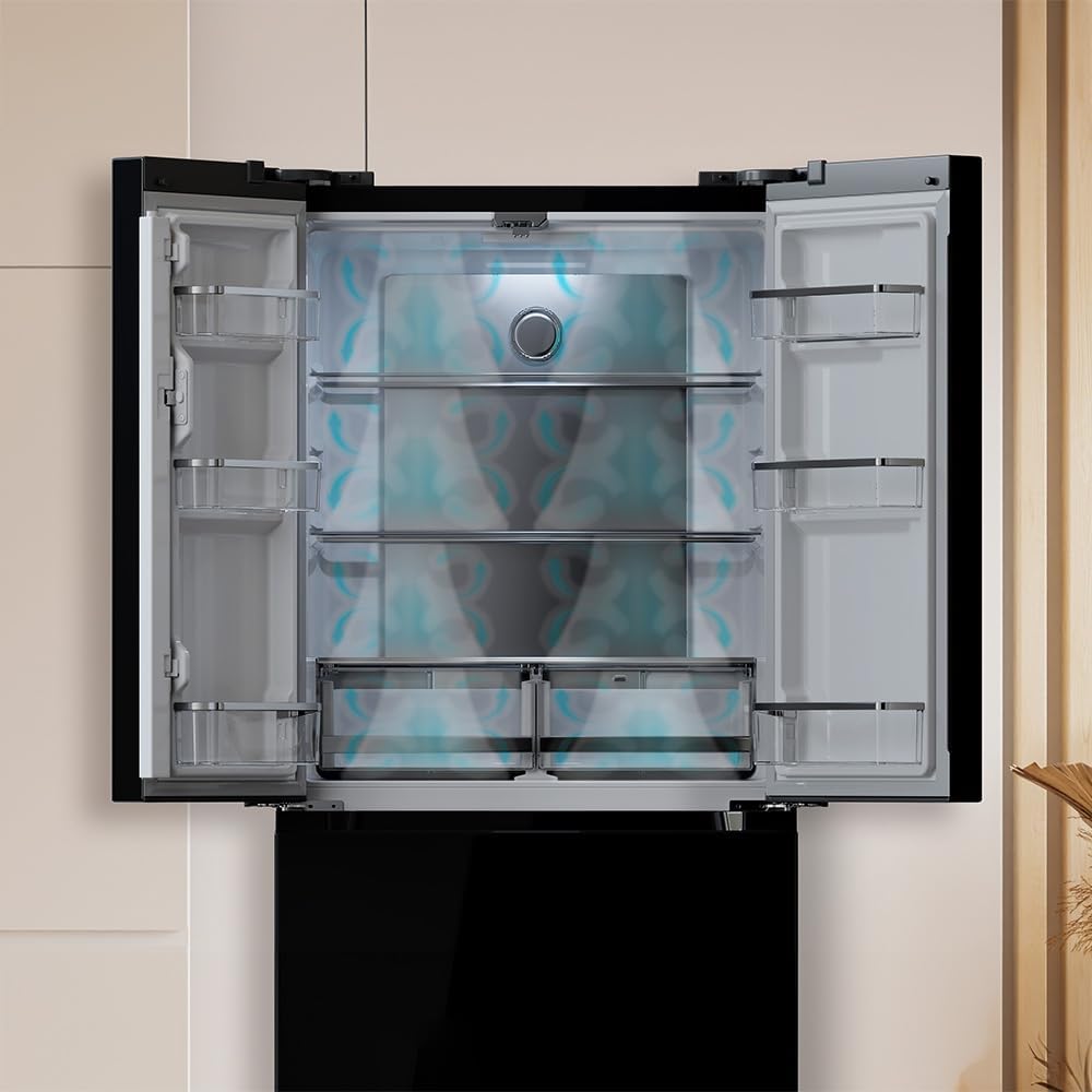 Frigorífico Cecotec French Door de cristal 510 L Bolero CoolMarket FD 510 Glass E. 183 cm de alto, 84 cm de ancho, motor Inverter Plus, refrigeración y congelación rápida, MultiAirFlow, Total NoFrost