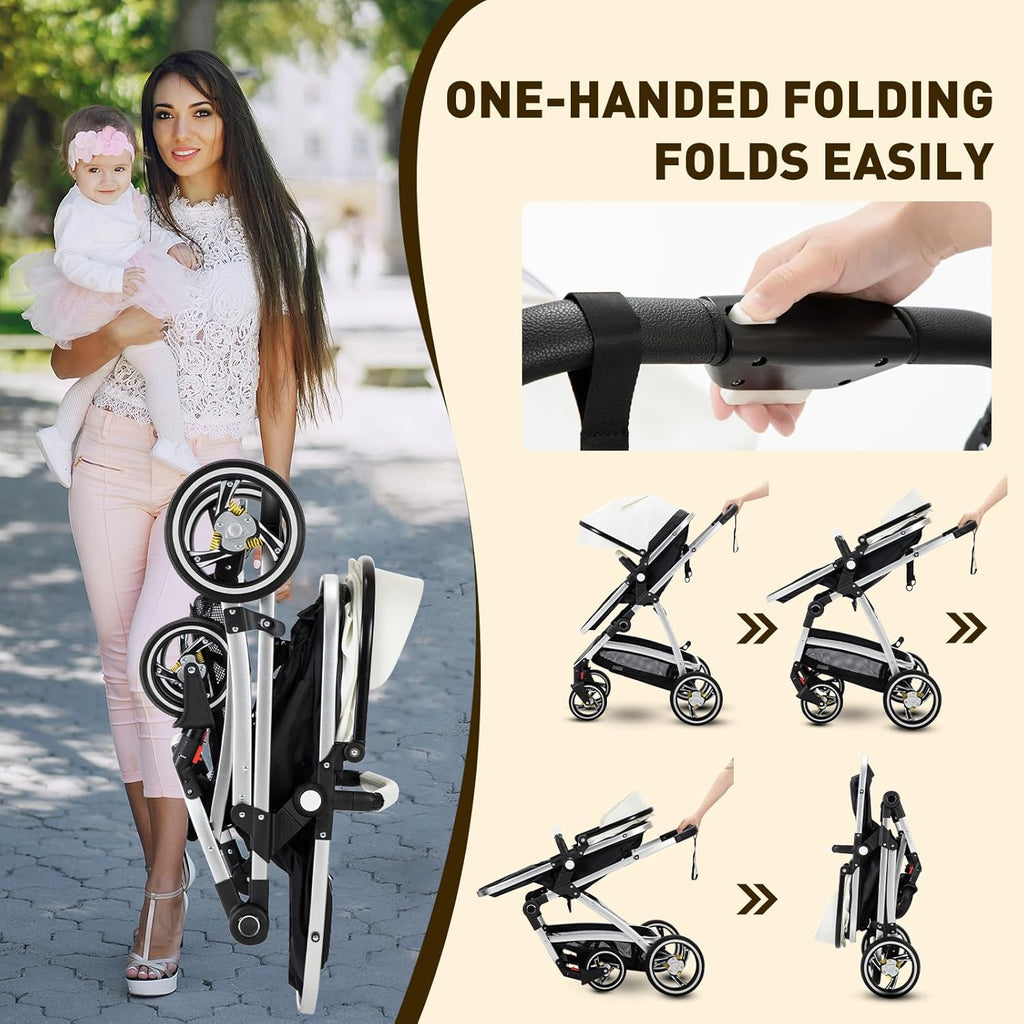 Cochecito 3 en 1 Gcarebb, silla de paseo con portabebés, cochecito completo con altura ajustable, cochecito combinado con marco de aluminio para recién nacidos de 0 a 4 años