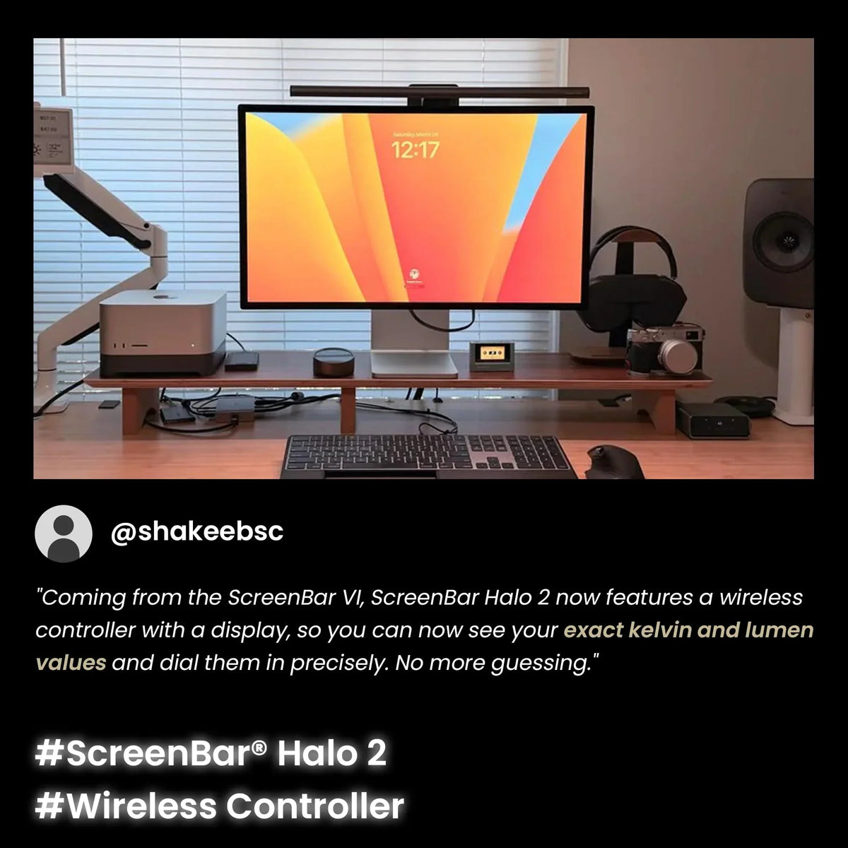 Lámpara de monitor ScreenBar Halo 2 con luz trasera, USB, 5 W, 2700–6500 K, regulable, sensor de movimiento, mando inalámbrico, para monitores de 0,43–6 cm