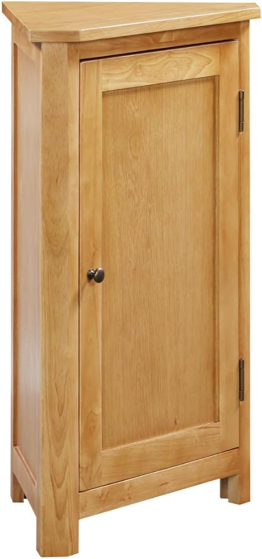 Mueble esquinero Hallowood Furniture Aston de roble, mueble esquinero pequeño de madera para salón con armario de 1 puerta + 2 estantes ajustables, estantería y mesa para teléfono de roble versátil