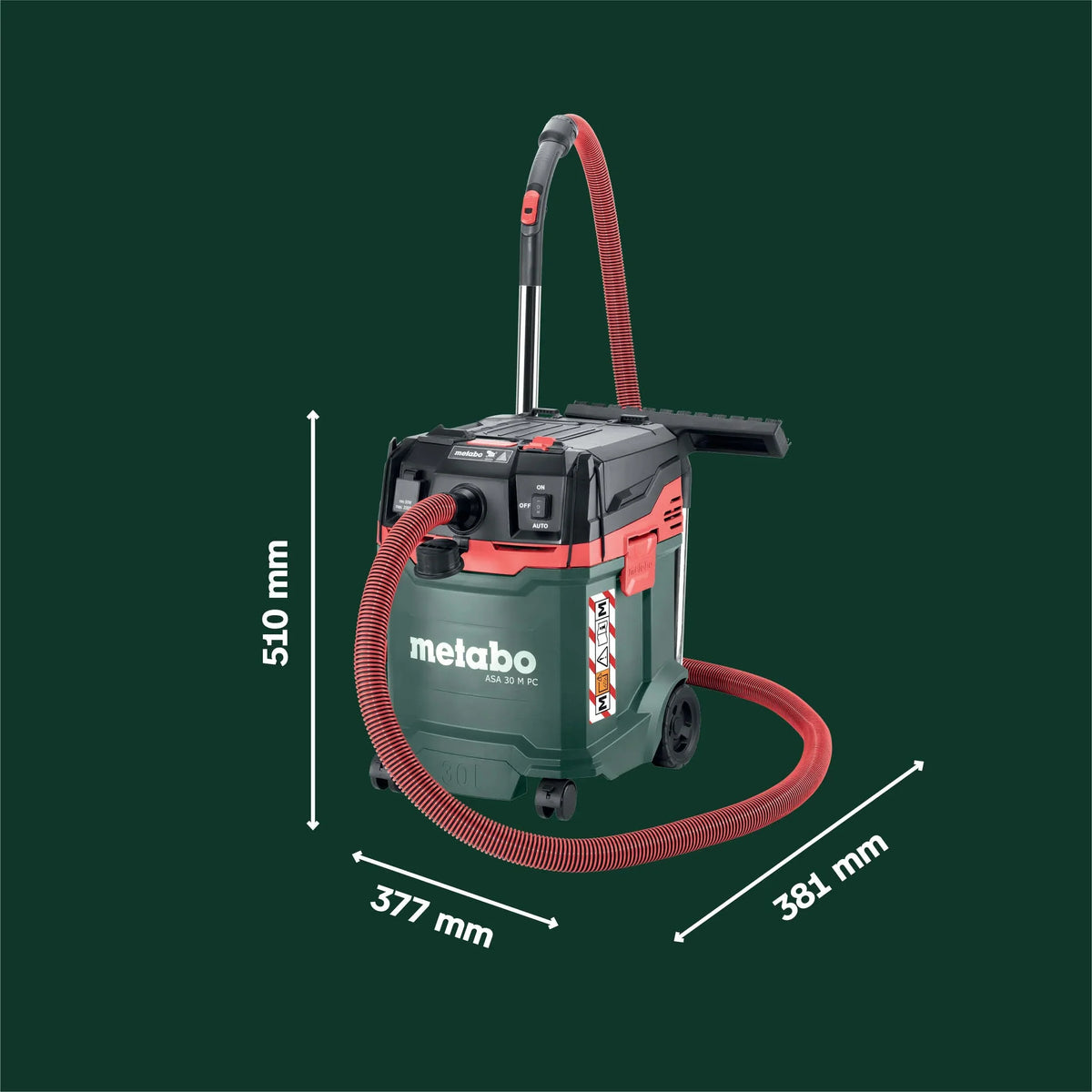 Aspirador universal metabo ASA 30 M PC, 1200 W, clase de polvo M, cable de 8 m, 30 l, manguera antiestática, limpieza de filtro, accesorios