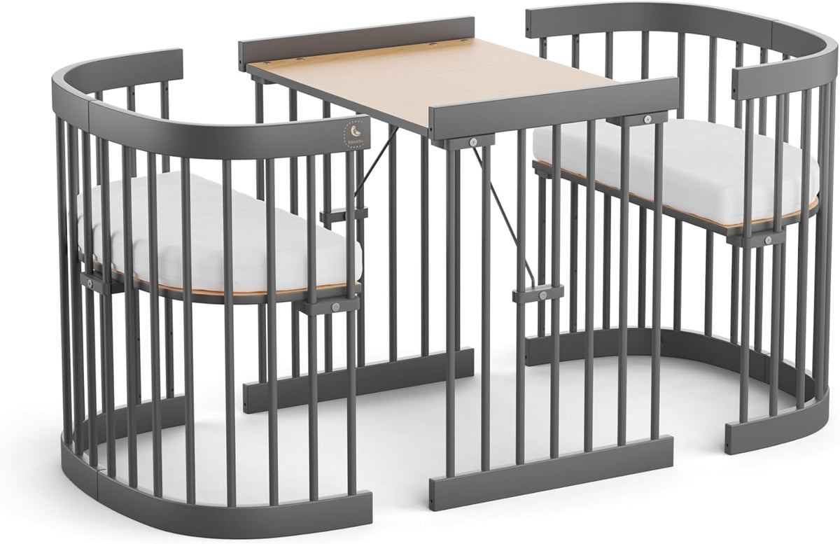 Cuna 7 en 1 tweeto®: cuna de madera evolutiva | cuna de colecho y cuna de barrotes de altura regulable | convertible en cama infantil y parque de juegos (haya natural)