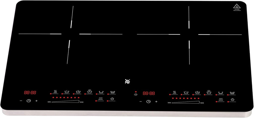 Placa de inducción doble WMF Kult X, 2 fuegos, placa de cocción hasta 28 cm, 2 zonas de cocción, 8 niveles, detección de ollas, pantalla táctil, vitrocerámica, función de temporizador, 3500 W