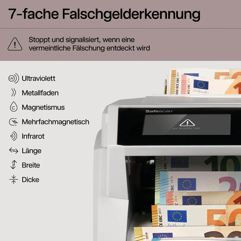 Contadora de billetes Safescan 2465 S, recuento de valor, 7 métodos de detección de autenticidad, cuenta billetes clasificados de todas las divisas.