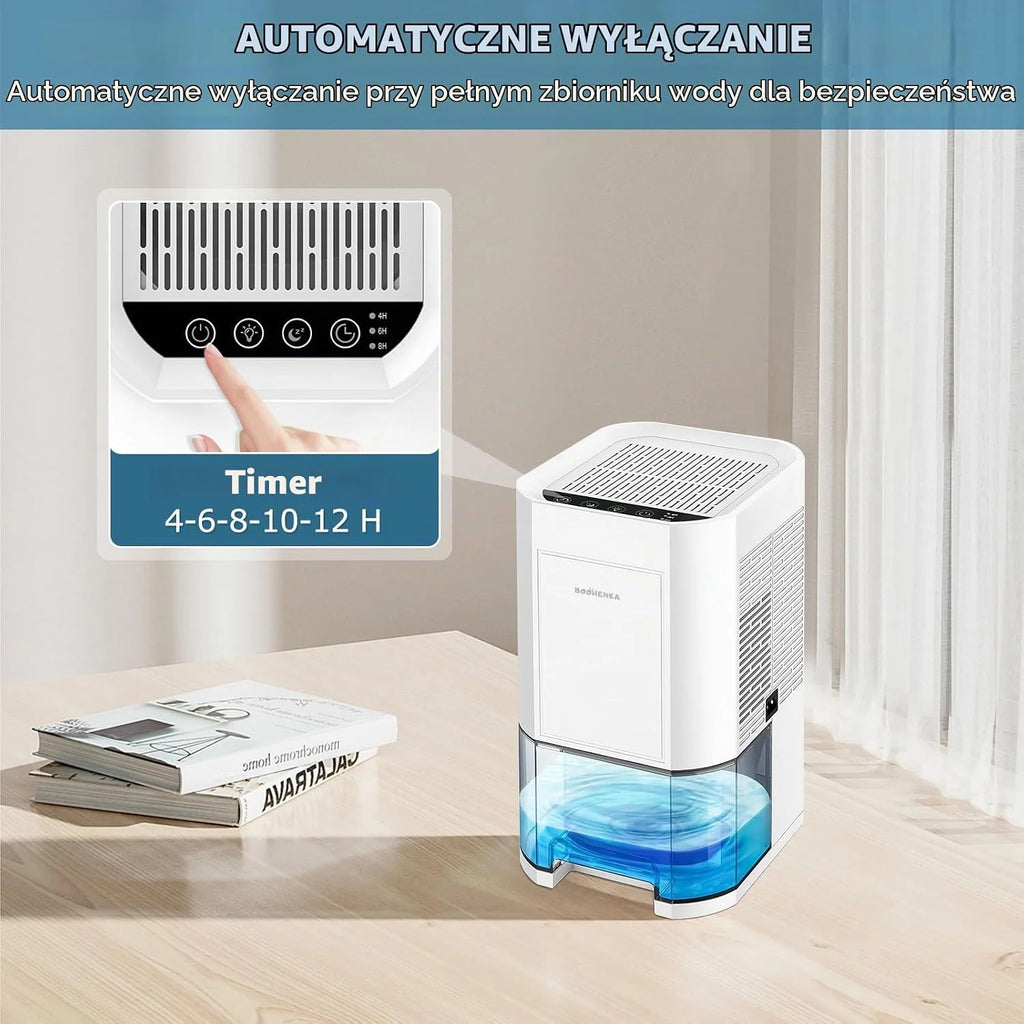 BOOHENKA Elektryczny osuszacz powietrza, 1200 ml, mały dehumidifier, automatyczne rozmrażanie do piwnicy, łazienki, 7 kolorów, z timerem, przeciwdziała wilgoci, bardzo cichy