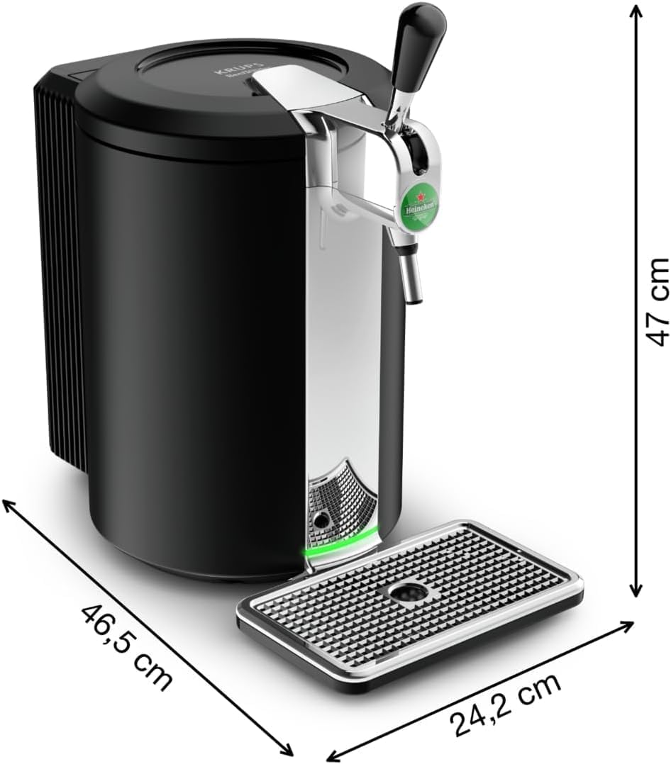 Krups Beertender Tirador de Cerveza, Barriles de 5 L, Marcas del grupo Heineken, Indicador luminoso, Temperatura y espuma perfectas, Cerveza fresca, Fácil instalación, Compacto negro VB450E10