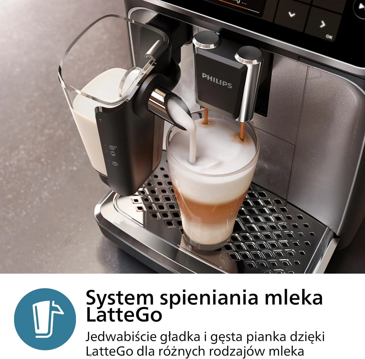 Philips Automatyczny Ekspres do Kawy 3300, LatteGo, Czarny Chrom