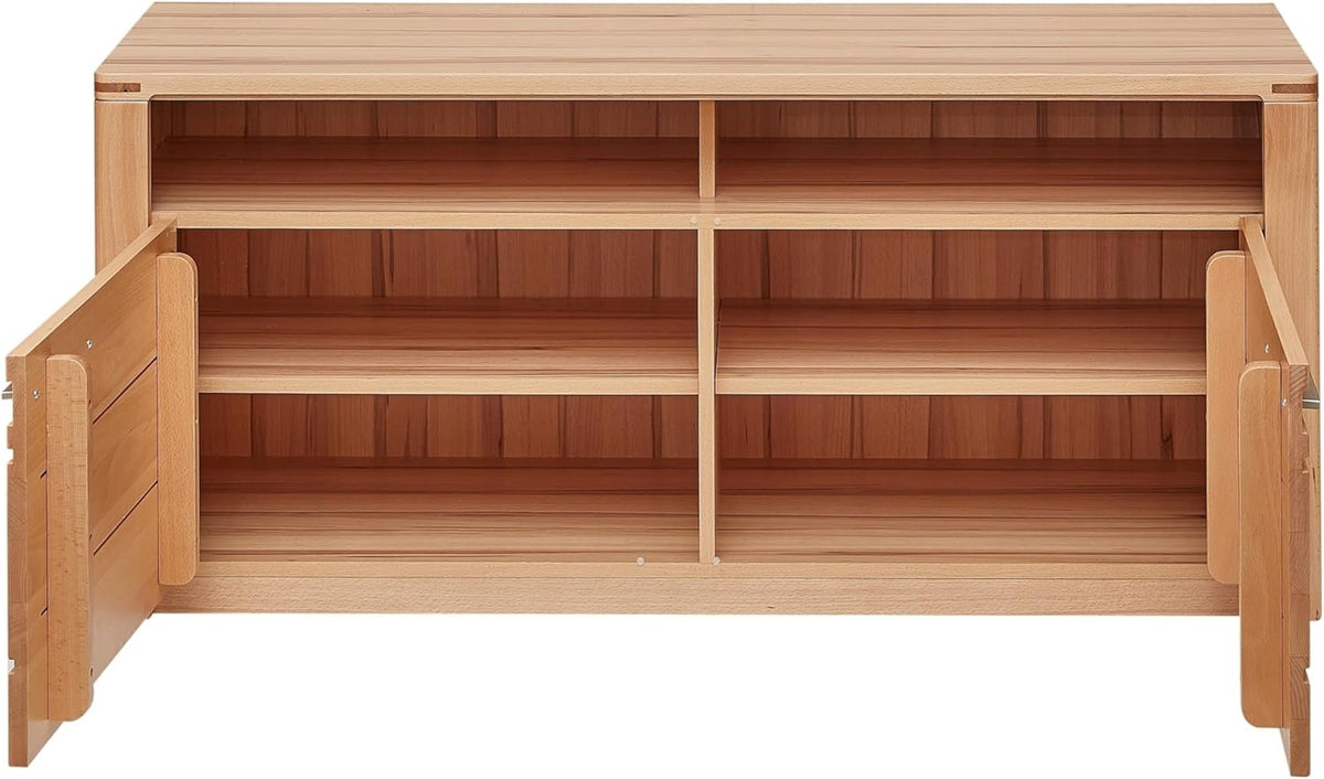 Mueble para TV möbelando >Nature One<, mueble bajo para TV en haya maciza (parcialmente), certificado FSC - Mueble de TV moderno con mucho espacio de almacenamiento para su salón - 131 x 58 x 45 cm (ancho/alto/fondo)