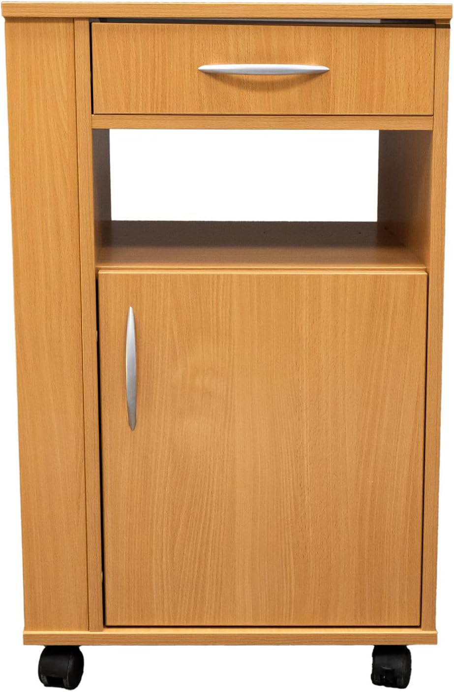 Mesita de noche con cajón y 4 ruedas: armario para cama de hospital, móvil, con frenos, ideal para cuidados, rehabilitación, hospitales y hogar, haya
