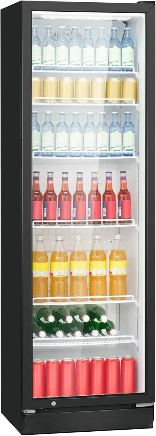 Frigorífico Bomann con puerta de cristal | Nevera para bebidas con cerradura | 6 estantes ajustables en altura | 30 kg por estante | 347 litros | Frigorífico grande | Nevera para botellas con luz LED | KSG 7351 negro
