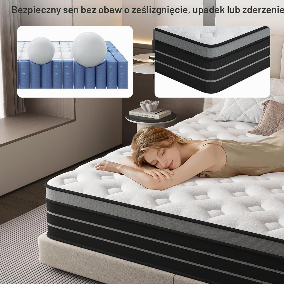 Materac 140 x 200 cm, łóżko kontynentalne, stopień twardości H3, odpowiedni dla dzieci i dorosłych, certyfikat Öko-Tex, ergonomiczny 7-strefowy materac, wysokość 20 cm