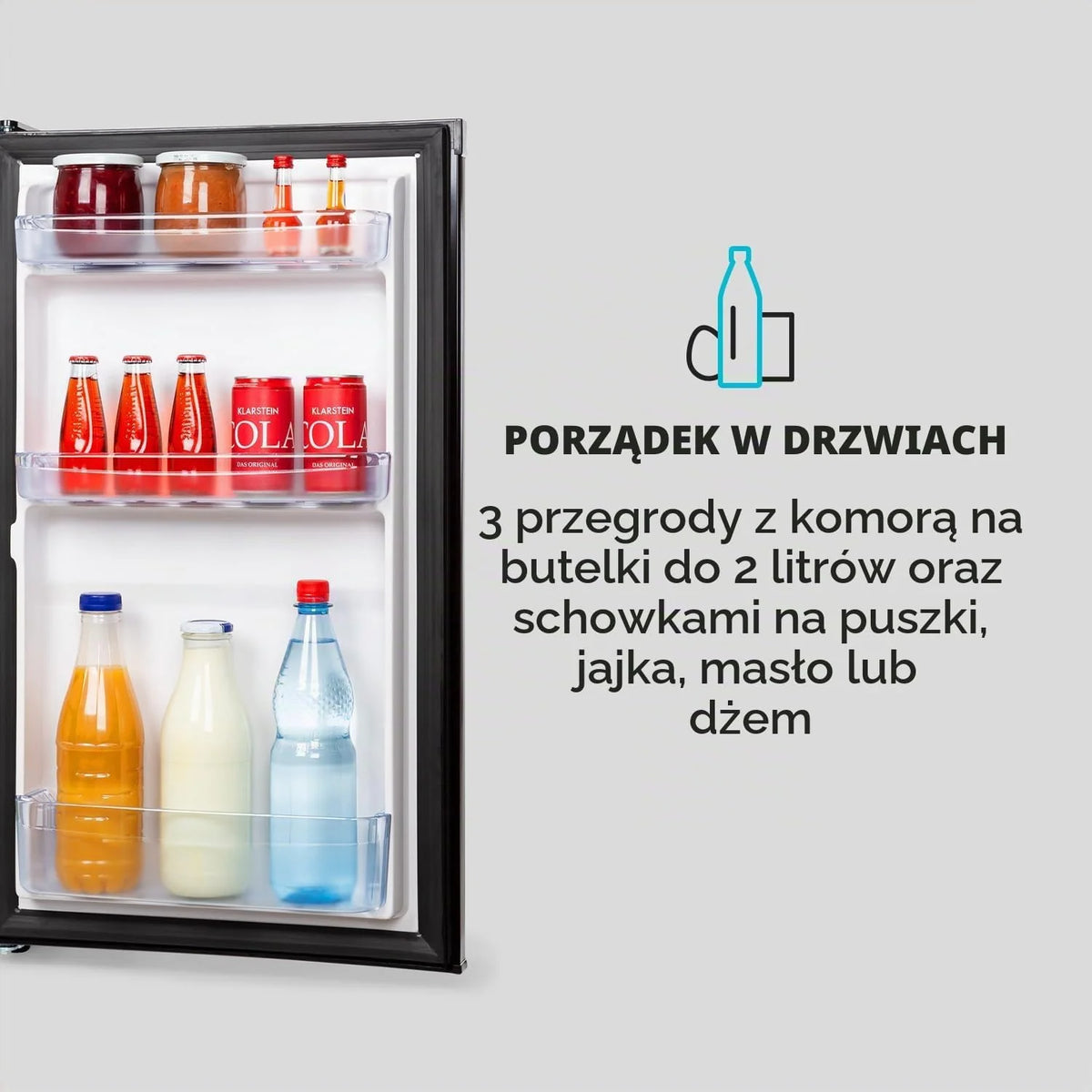 Kombinacja lodówko-zamrażarki Klarstein Cool Cousin - pojemność: 80 l, lodówka: 69 l, 3-gwiazdkowa zamrażarka: 11 l, klasa energetyczna E, 2 poziomice szkła, komora na zapiekacze, kolor czarny
