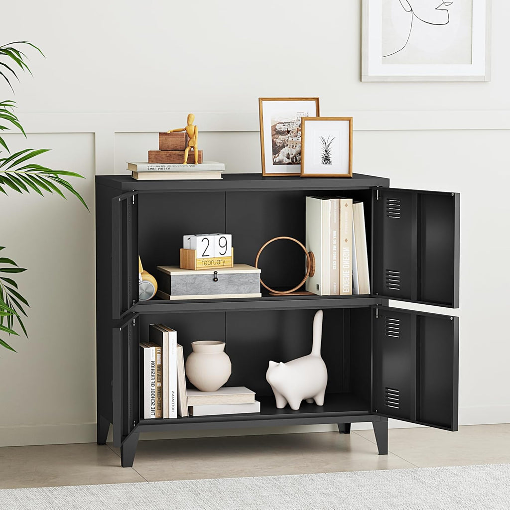 [en.casa] Armario de oficina Hamina archivador con 4 puertas armario multiusos con 2 estantes armario de almacenamiento industrial de acero armario auxiliar 80 x 40 x 82 cm negro