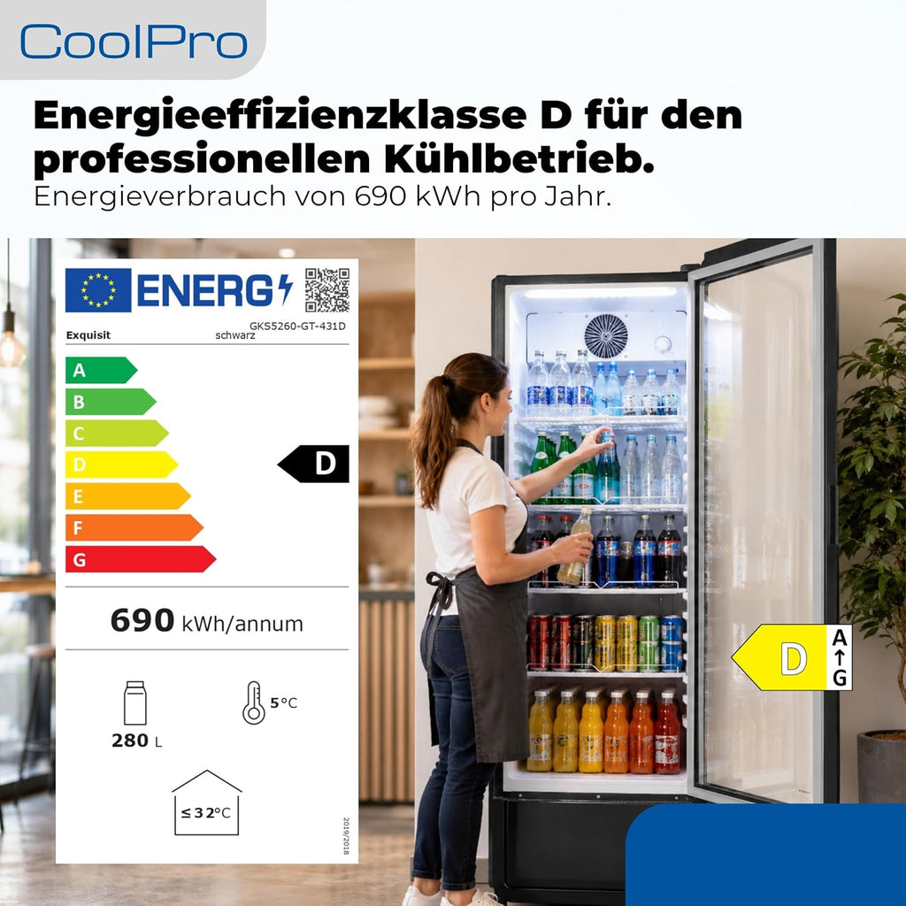 Exquisit Frigorífico para bebidas 280 l con puerta de cristal - Frigorífico para hostelería