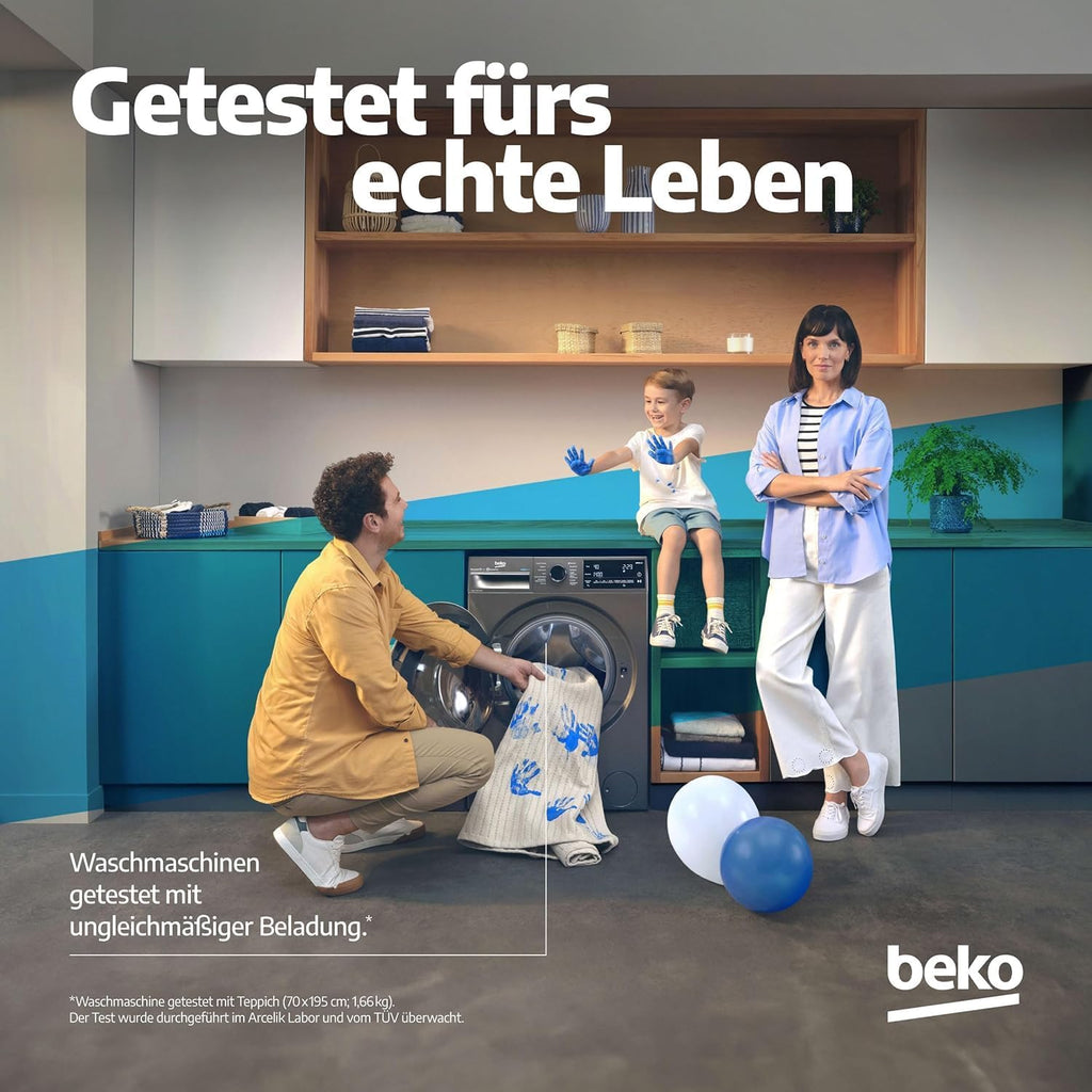 Lavadora Beko 8 kg, Stiftung Warentest BIEN (1,9)*, 1400 rpm, función de vapor SteamCure, tambor protector AquaWave, programa StainExpert, B5WFT78410W, blanco