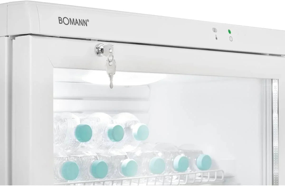 Frigorífico Bomann con puerta de cristal | Nevera para bebidas con cerradura | 6 estantes ajustables en altura | 30 kg por estante | 347 litros | Frigorífico grande | Nevera para botellas con luz LED | KSG 7351 negro