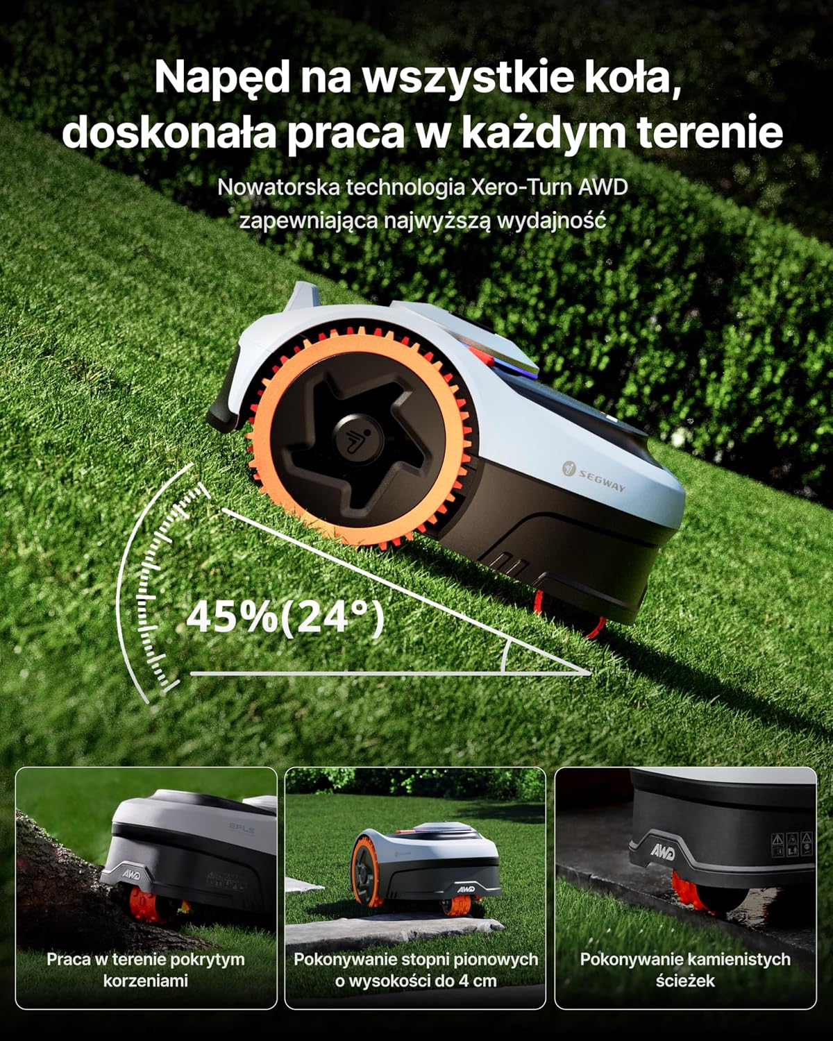 Segway Navimow i205 AWD Robot koszący, napęd na wszystkie koła umożliwiający koszenie na zboczu o nachyleniu do 45%, EFLS NRTK + Vision, automatyczne mapowanie, bez konieczności użycia anteny RTK