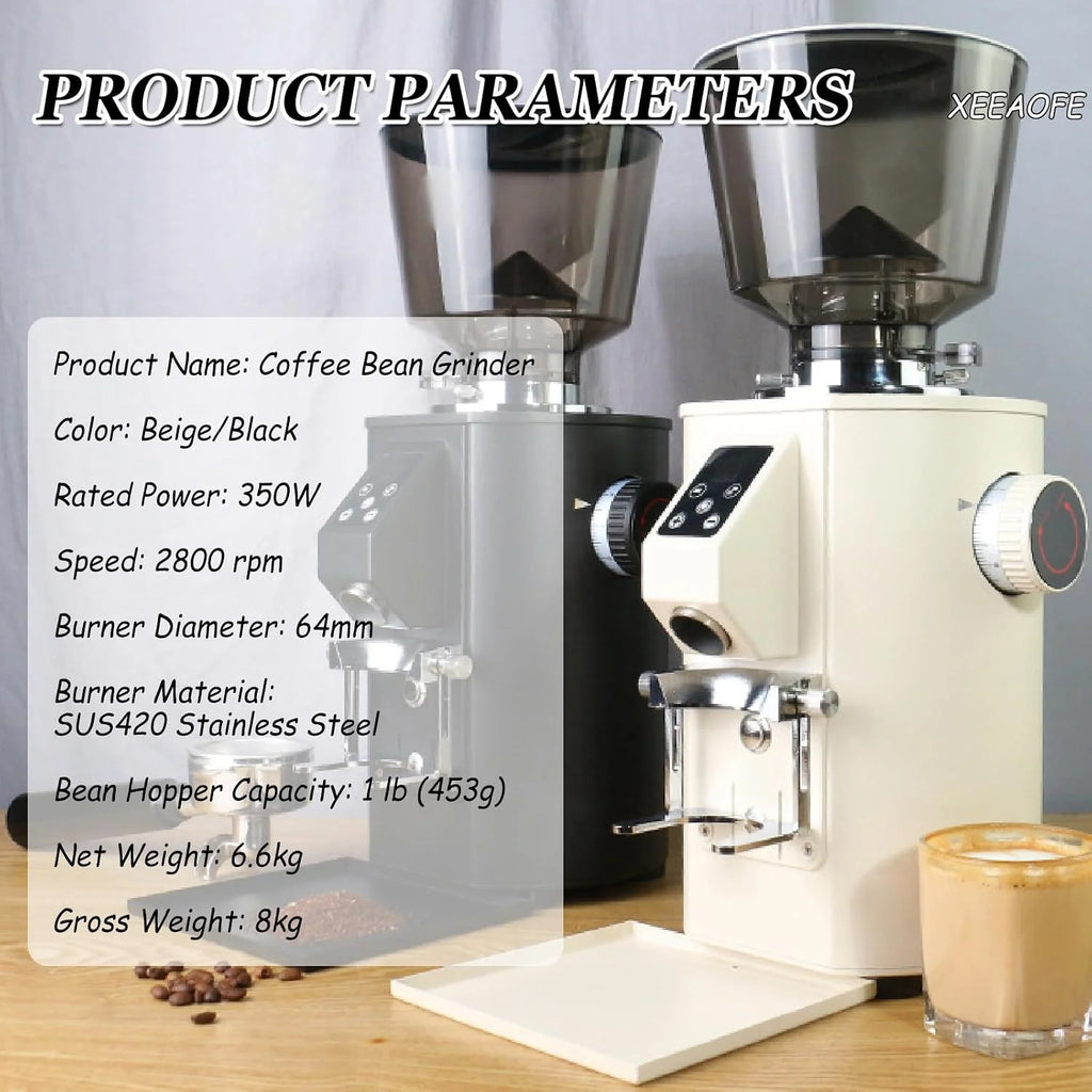 Elektryczny Komercyjny Młynek do Kawy, Elektryczny Płytkowy Młynek do Kawy z Ustawieniami Ekranu Dotykowego, Ekspres do Espresso z Dużym Zasobnikiem 1Lb/453g Black