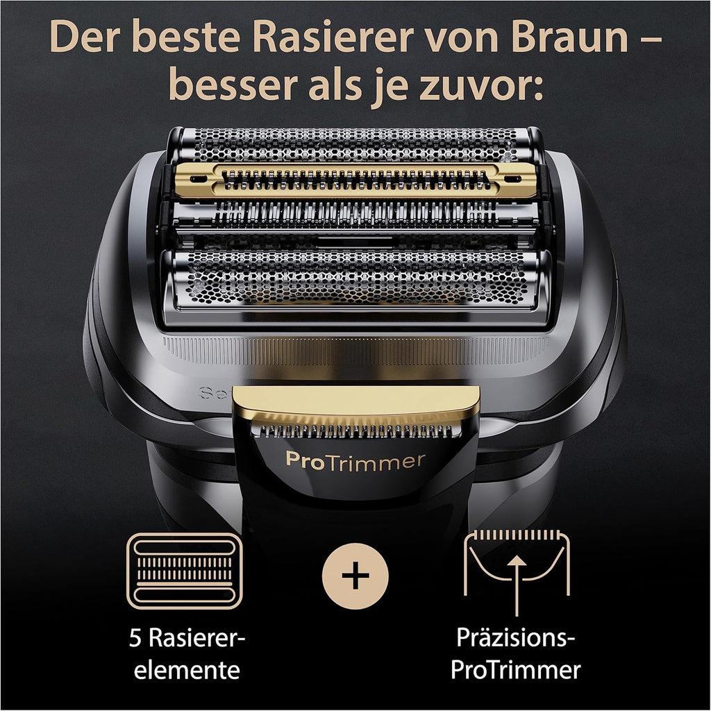 Afeitadora eléctrica para hombre Braun Series 9 Pro+, afeitadora con 5 elementos de corte, recortadora ProTrimmer, base de carga, 60 min de batería, Wet&Dry, fabricada en Alemania, 9510s, negro