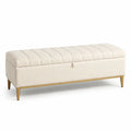 Banco tapizado con almacenaje de tela y acero beige 140x40x45 cm