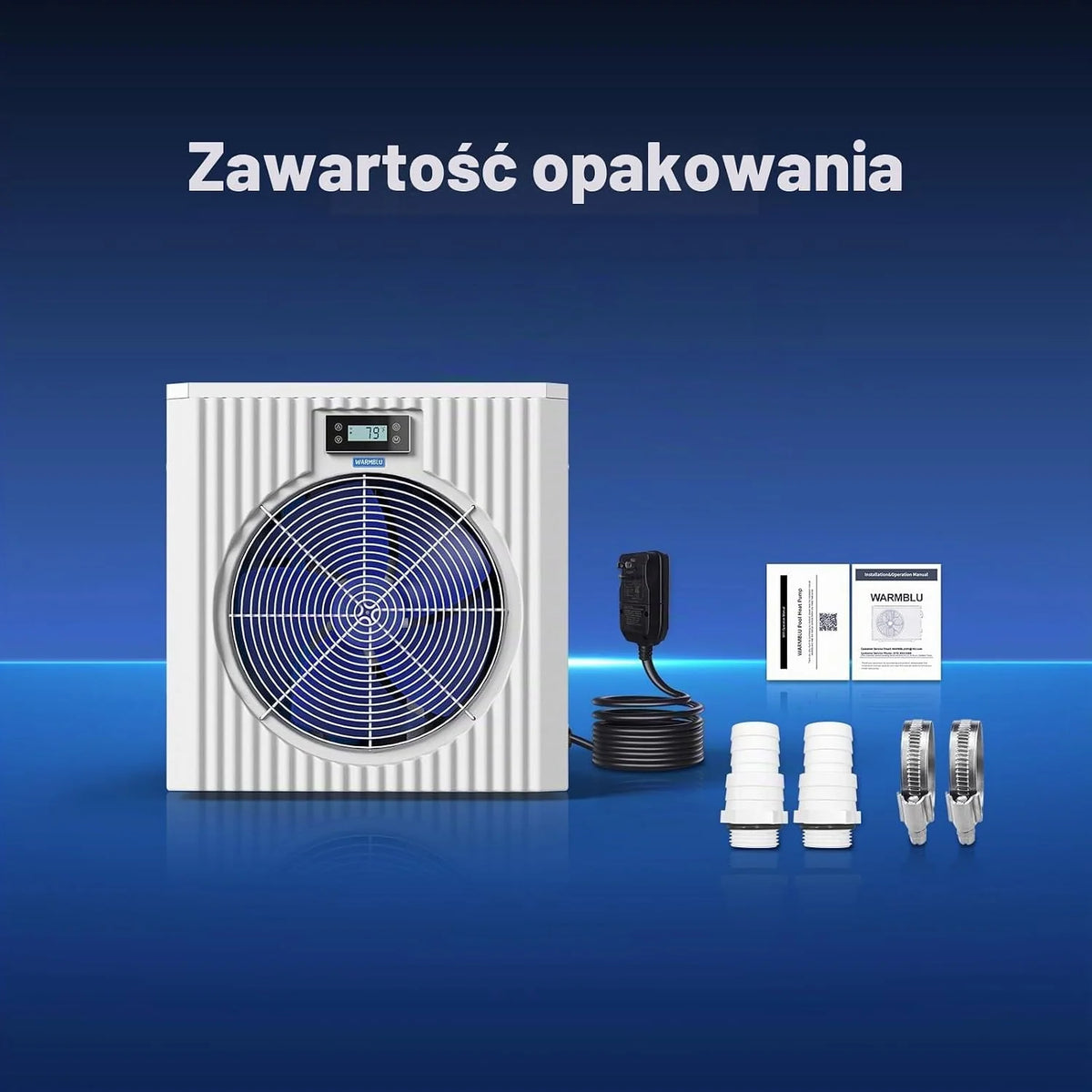 Pompa ciepła do basenu H5 o mocy 5 kW, maks. pojemność basenu 20 m³, wysoka wydajność COP 5,51, oszczędność energii powyżej 45%, przepływ wody 2,2 m³, obsługa połączenia Wi-Fi