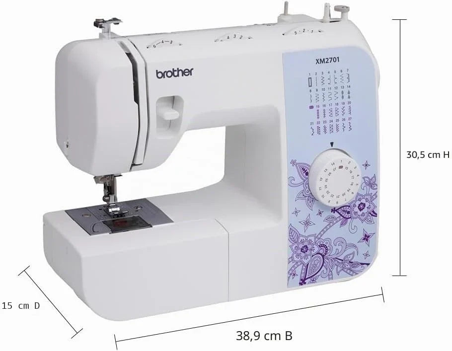 Máquina de coser eléctrica Brother XM2701S Edición Exclusiva, 27 programas de costura, brazo libre, enhebrador automático, costura de mezclilla