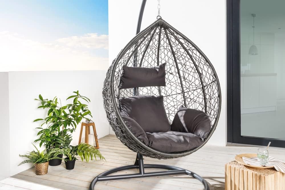 riess-ambiente Silla colgante de exterior LOFT gris antracita silla de jardín incluye cojín resistente a la intemperie