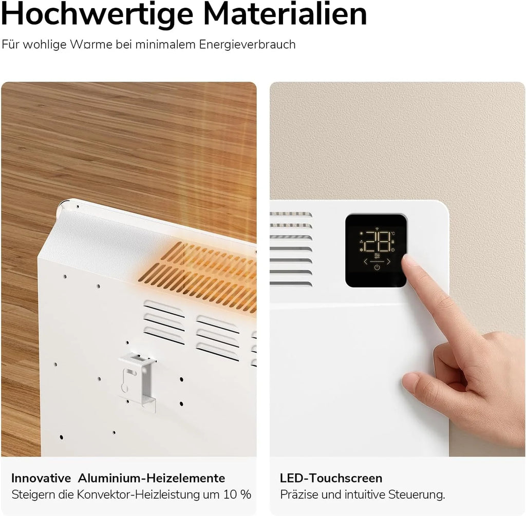 EMKE Ogrzewanie elektryczne, energooszczędne, 2000 W, inteligentne ogrzewanie konwektorowe, elektryczne sterowanie Wi-Fi i aplikacją, grzejnik elektryczny, urządzenie stojące lub montaż ścienny, białe