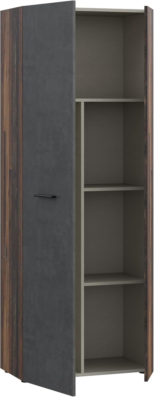 Forte NET106 Armario 70 180, armario multiusos, armario para aspiradora, armario de almacenaje, armario de puertas batientes, 2 puertas con estantes, decoración hormigón/madera roble vintage, 68,7 cm de ancho x 181,1 cm de alto x 36,5 cm de profundidad