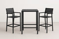 Conjunto de mesa y 2 sillas altas de aluminio negro para exterior