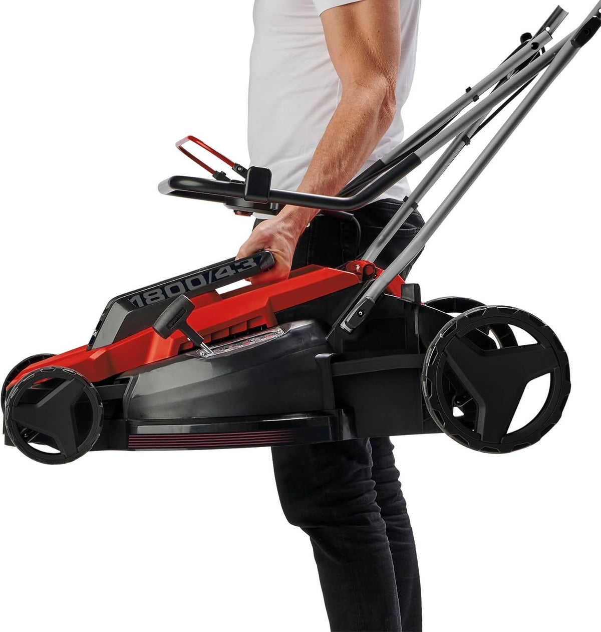 Cortacésped eléctrico Einhell GC-EM 1800/43 (1800 W, ancho de corte de 43 cm, hasta 800 m², caja colectora de 50 L, ajuste centralizado de altura de corte de 20-65 mm)
