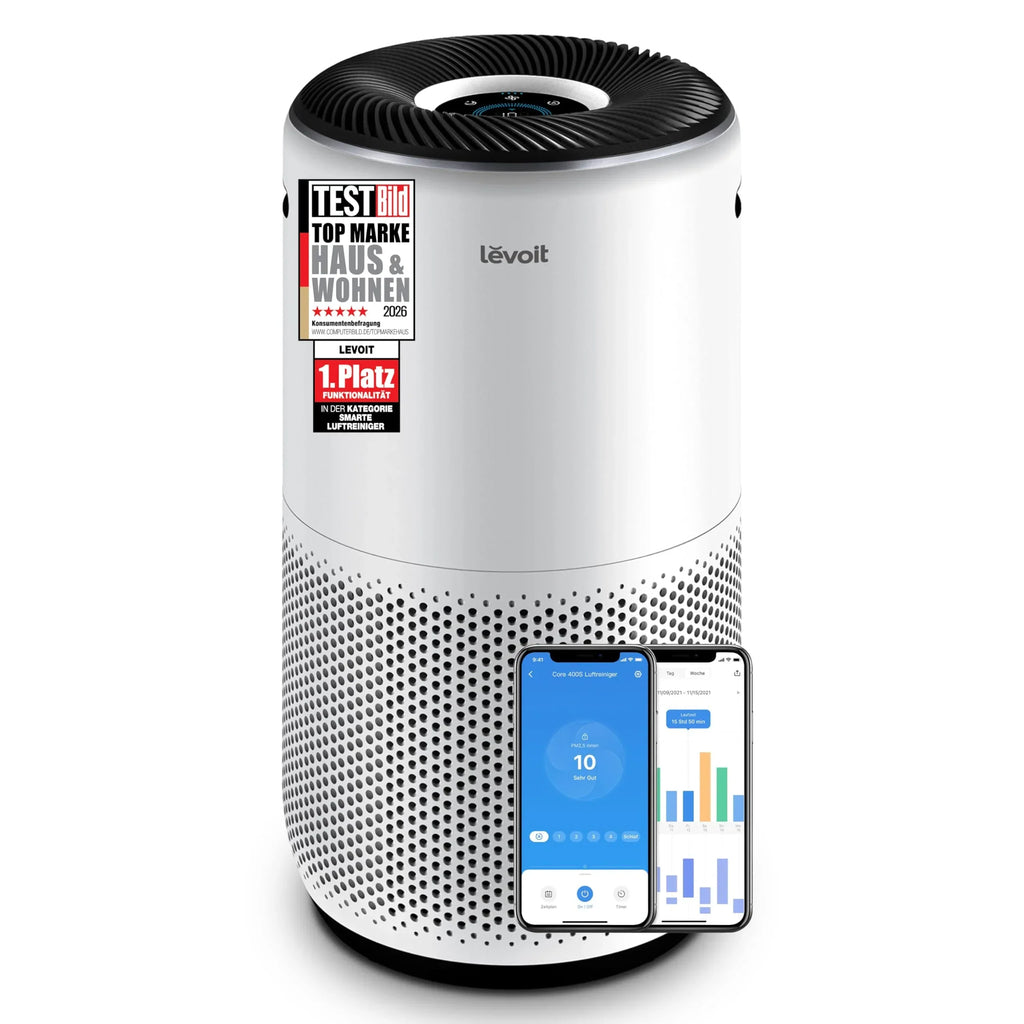 Purificador de aire Levoit Core 400S para alérgicos, filtro HEPA de carbón activado, CADR 433 m³/h, 90㎡, PM2,5, aplicación automática, blanco plateado