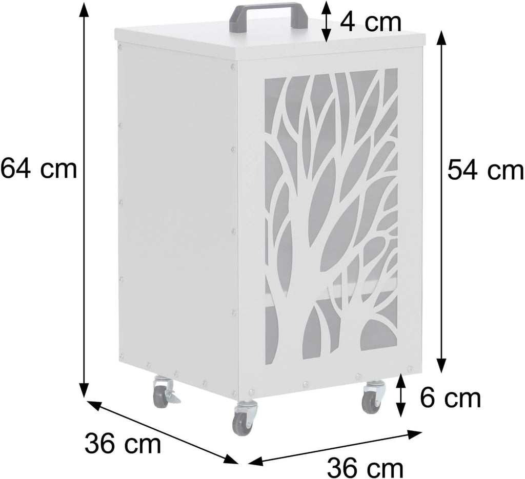 Mendler Pojemnik na pellet HWC-Q30 drzewa, pudełko do przechowywania np. karmy dla zwierząt, rolki nóżki 64 x 36 x 36 cm – biało-jasnoszary