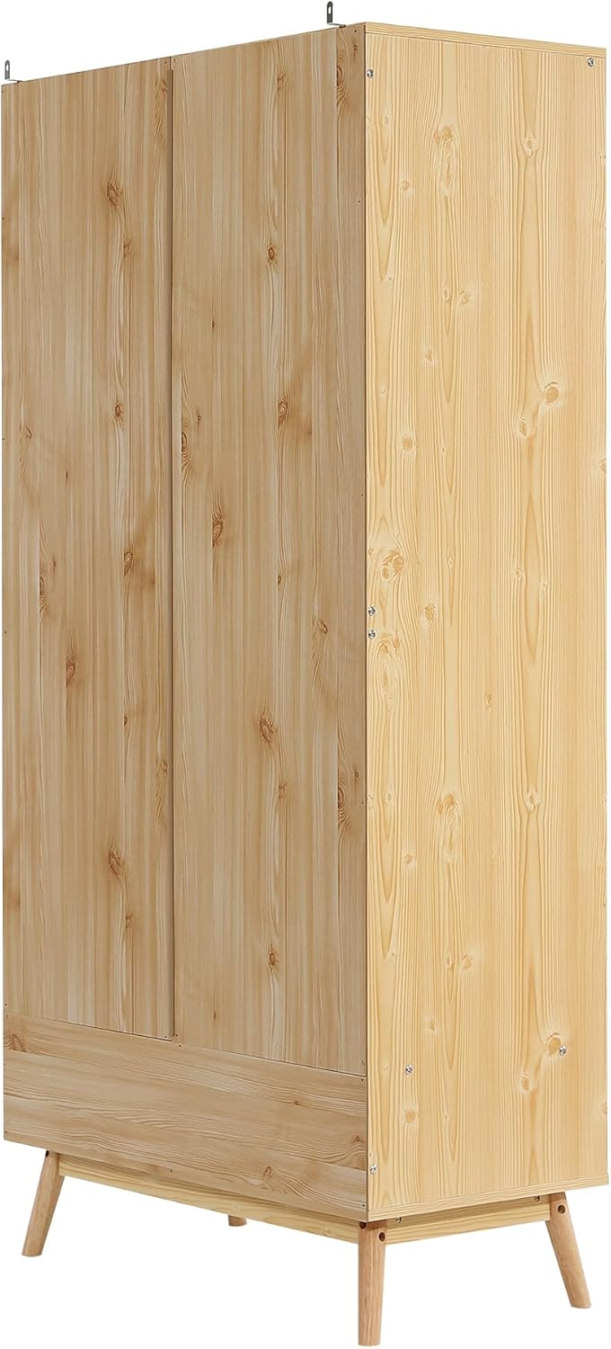 Armario Kebnor con barra, armario de 2 puertas, dormitorio, red de ratán, sala de estar, con tapa abatible inferior, aglomerado + ratán de polietileno, natural