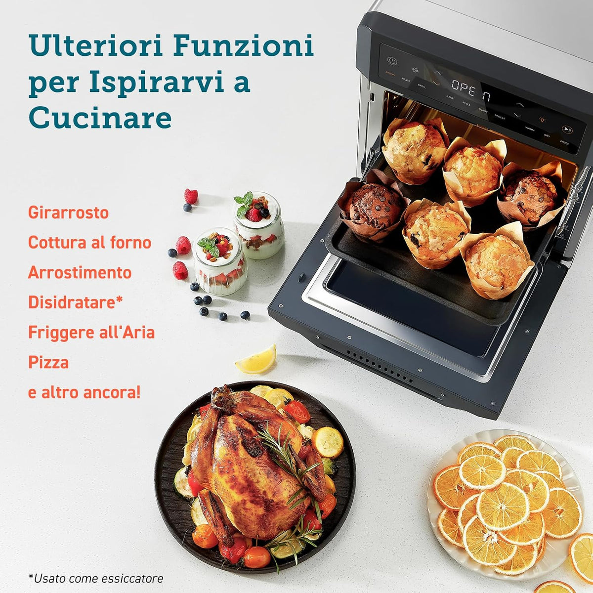 COSORI Frytkownica na gorące powietrze, 12 l, 11 funkcji, suszenie, fermentacja, podwójne ogrzewanie, okienko, Airfryer XXL, piec na gorące powietrze, mini piekarnik, książka z przepisami (może nie