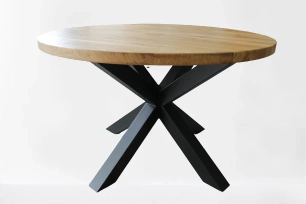 Serie UNA | Mesa de madera maciza redonda - Roble - incluye pata de mesa Matrix - varios tamaños y colores | Diámetro: 100 - 160 cm