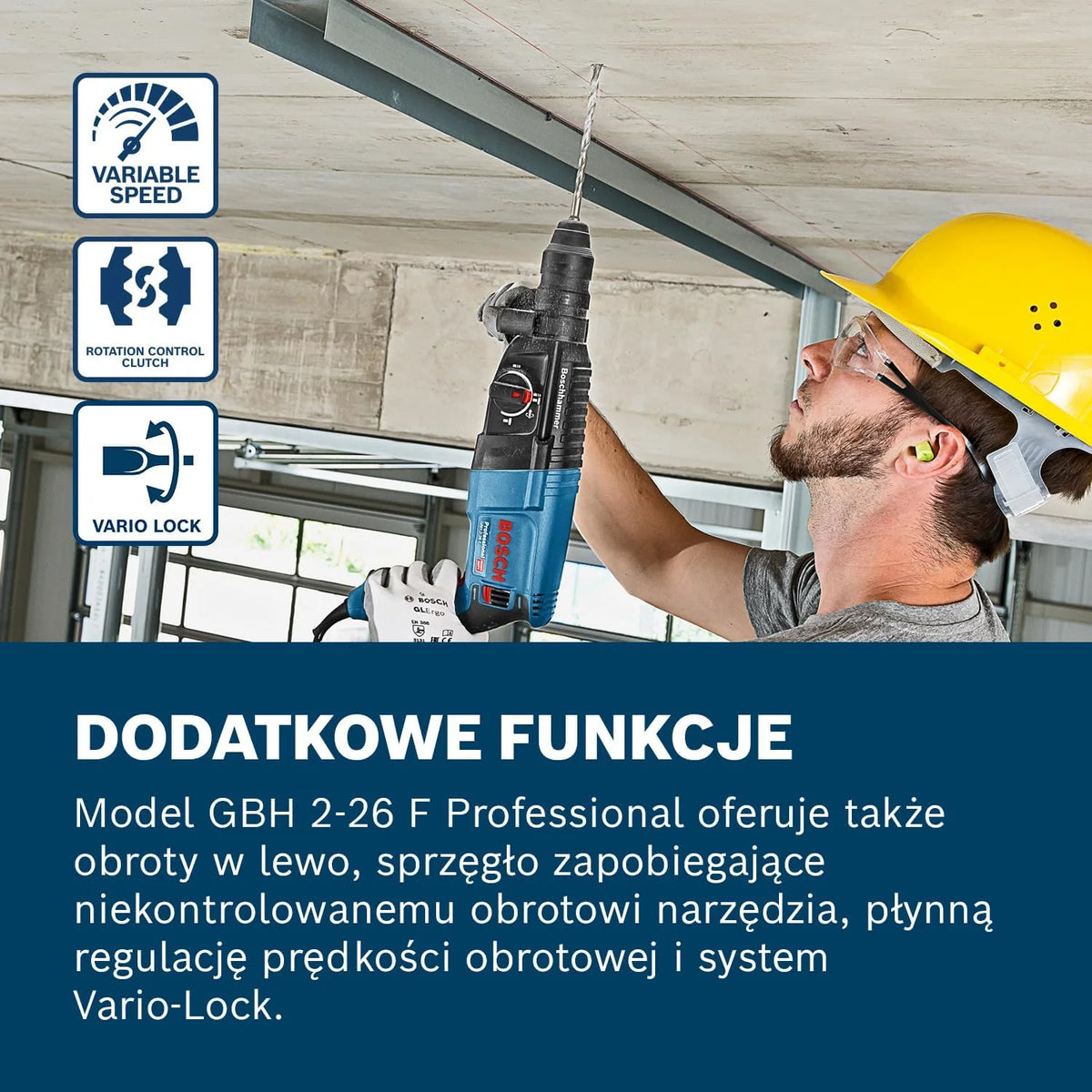 Bosch Professional: młot udarowo-obrotowy GBH 2-26 F (830 W, energia udaru 2.7 J, wymienny uchwyt SDS plus, walizka)