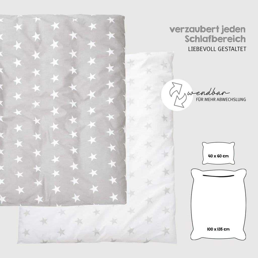 Juego de cuna roba Little Stars 70 x 140 cm, convertible y ajustable en altura, con textiles completos, diseño de estrellas, madera blanca