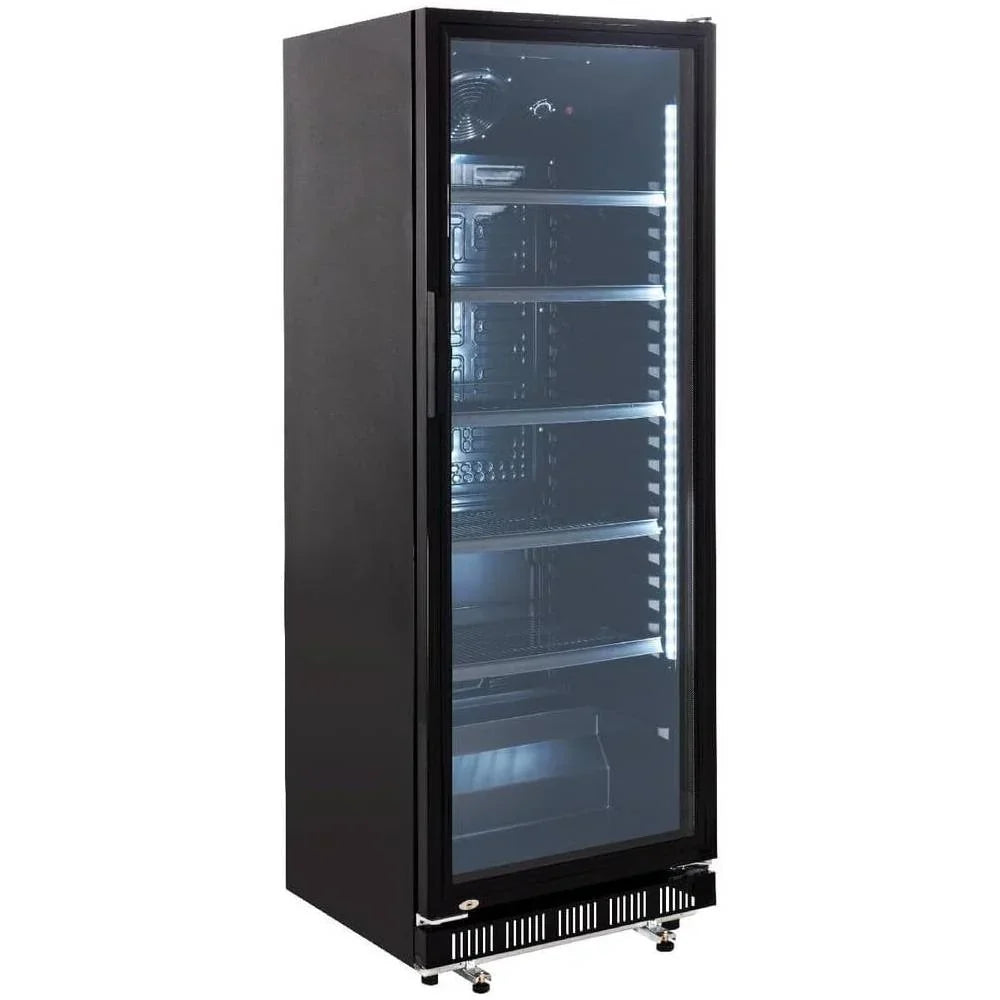 Refrigerador de bebidas GK-360BB 360 L con puerta de cristal, iluminación LED, cerradura y refrigeración por aire circulante para hostelería