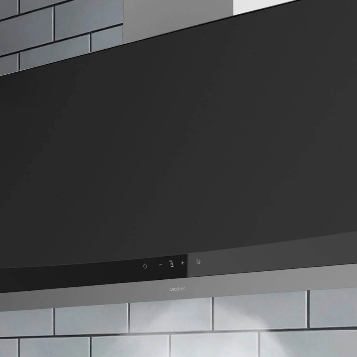 Cecotec Dekoracyjny okap kuchenny Bolero Flux DT 904400 Matt Black A+++. Ssanie 416,5m³/h, 3 prędkości, niskie zużycie, silnik DC, sterowanie ruchem i dotykiem, matowe szkło, korpus ze stali