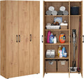 Bellamio Apol Mehrzweckschrank Eichenoptik – Besenschrank 90 cm breit mit Stauraum – Putzschrank mit Staubsaugerfach – Vorratsschrank Küche - Aktenschrank aus Holz - Flurschrank – Aufbewahrungsschrank