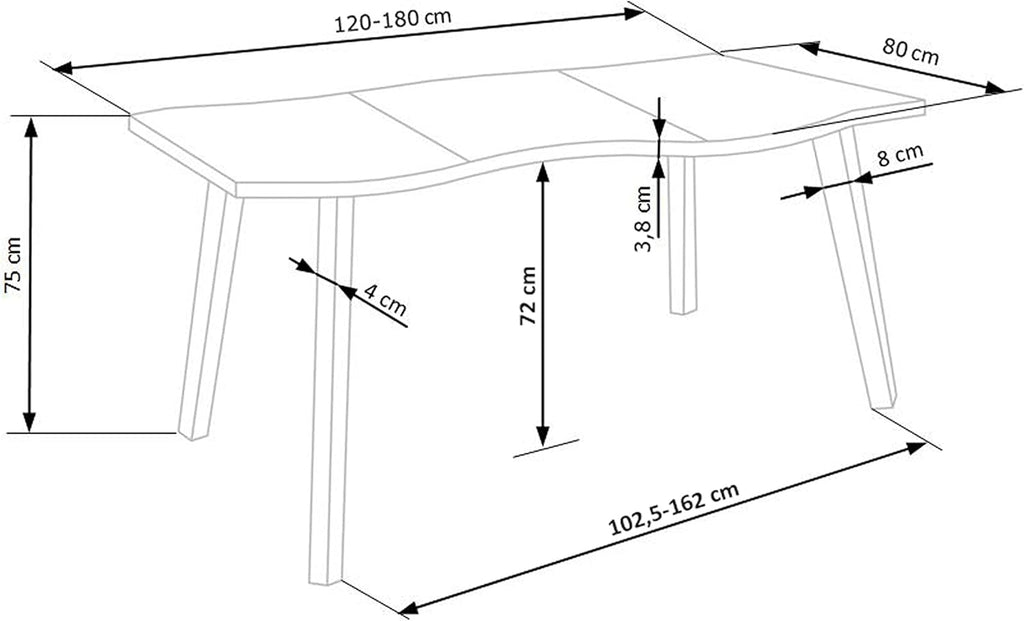 designimpex Mesa de comedor de diseño HAW-222, roble natural, chapa de madera auténtica, borde vivo, madera maciza, extensible de 120 a 180 cm, borde natural, mesa de comedor, mesa de cocina